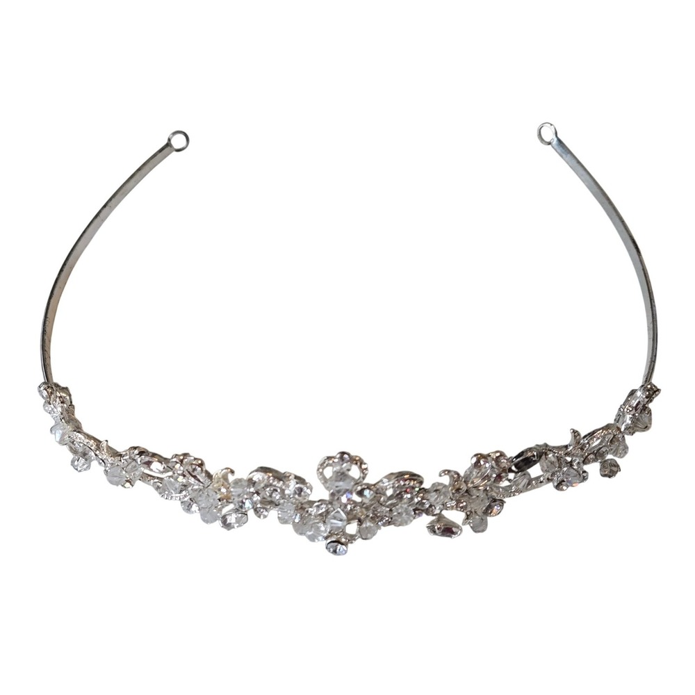 Silver Crystal Floral Bridal Tiara Headband Wedding Rhinestone Crown‎